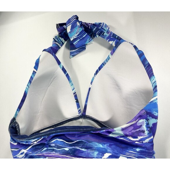 Ralph Lauren Blue Calypso Printed Halter One Piece Swimsuit Women's Size 8 - Picture 7 of 8